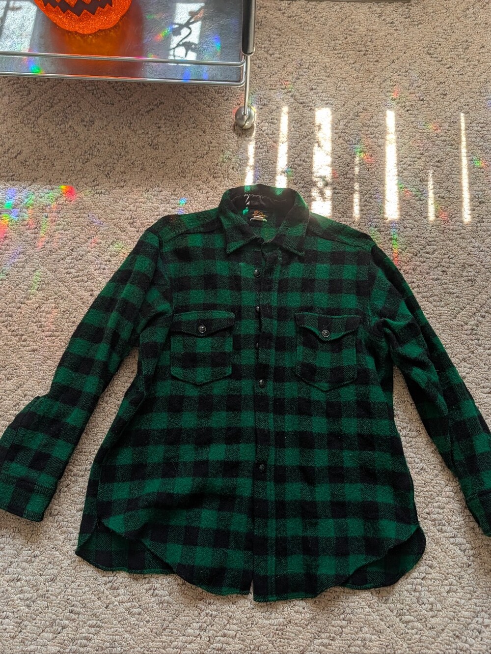 Vintage 50-60s LL Bean Green Black Wool Buffalo Check Jacket Shirt Heritage Vtg